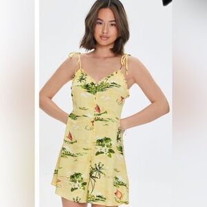 Forever21 Tropical Ruffled Cami Dress large floral butter yellow